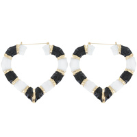 HEART SHAPED GOLD TONE URBAN CHIC BAMBOO HOOP EARRINGS WITH ENAMEL ACCENT