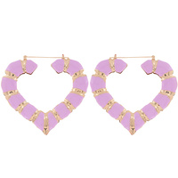 TRAPEZE TRIANGULAR GOLD TONE URBAN CHIC BAMBOO HOOP EARRINGS WITH ENAMEL ACCENT