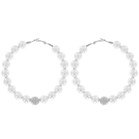 BRIDAL LARGE BEADED PEARL HOOP EARRINGS  WITH PAVE RHINESTONE CENTER