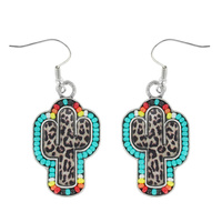 SEED BEAD LEOPARD/ AZTEC/SERAPE PRINT CACTUS SHAPED CHARM DROP EARRINGS