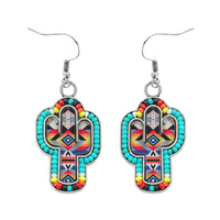 SEED BEAD LEOPARD/ AZTEC/SERAPE PRINT CACTUS SHAPED CHARM DROP EARRINGS