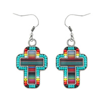 SEED BEAD LEOPARD/ AZTEC/SERAPE PRINT CROSS SHAPED CHARM DROP EARRINGS