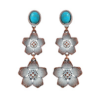 WESTERN SEMI-PRECIOUS STONE TURQUOISE FLOWER DROP POST EARRINGS