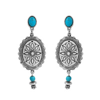 WESTERN SEMI-STONE TURQUOISE CONCHO DROP POST EARRINGS