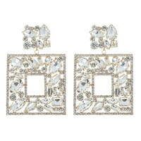 CRYSTAL RHINESTONE AND GEMSTONE SQUARE DANGLE EVENING COCKTAIL EARRINGS