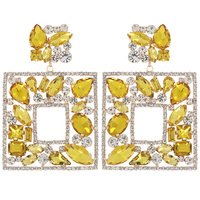 CRYSTAL RHINESTONE AND GEMSTONE SQUARE DANGLE EVENING COCKTAIL EARRINGS