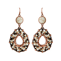 WESTERN WOVEN SUEDE AND SEMI-STONE TEARDROP DANGLE EARRINGS