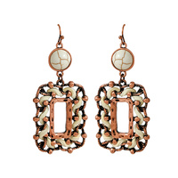 WESTERN WOVEN SUEDE AND SEMI-STONE RECTANGLE DANGLE EARRINGS