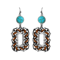 WESTERN WOVEN SUEDE AND SEMI-STONE RECTANGLE DANGLE EARRINGS