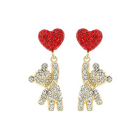 TEDDY BEAR RHINESTONE HEART DANGLE EARRINGS
