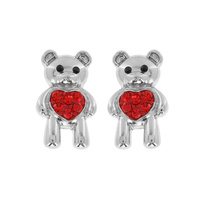 TEDDY BEAR HEART GEMSTONE STUD EARRINGS