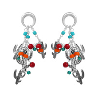 WESTERN MULTI BEAD CACTUS DANGLE EARRINGS