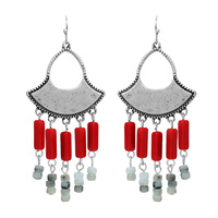 NATIVE AMERICAN MULTI BEAD SEMI STONE TASSEL EARRINGS BOHO BOHEMIAN