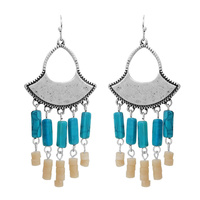 NATIVE AMERICAN MULTI BEAD SEMI STONE TASSEL EARRINGS BOHO BOHEMIAN