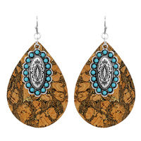 WESTERN  CONCHO BEAD CORK TEARDROP DANGLE EARRINGS