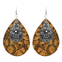 WESTERN  SCROLL CROSS CORK TEARDROP DANGLE EARRINGS