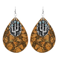 WESTERN CACTUS CORK TEARDROP DANGLE EARRINGS