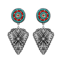 WESTERN MULTI COLOR SEED BEAD ARROWHEAD DROP EARRINGS