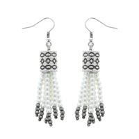 WESTERN NAVAJO PEARL BEADED TASSEL EARRINGS IN PEARL AND TURQUOISE - SOUTHWESTERN NATIVE ETHNIC BOHO JEWELRY