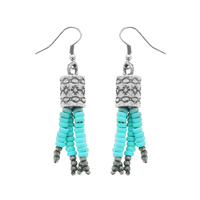 WESTERN NAVAJO PEARL BEADED TASSEL EARRINGS IN PEARL AND TURQUOISE - SOUTHWESTERN NATIVE ETHNIC BOHO JEWELRY
