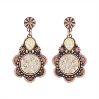 WESTERN TEXTURED DRUZY STONE DROP EARRINGS