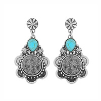 WESTERN TEXTURED DRUZY STONE DROP EARRINGS