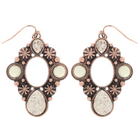 WESTERN TEXTURED DRUZY STONE DROP EARRINGS