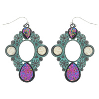 WESTERN TEXTURED DRUZY STONE DROP EARRINGS