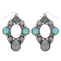 WESTERN TEXTURED DRUZY STONE DROP EARRINGS
