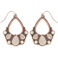 WESTERN TEXTURED DRUZY STONE DROP EARRINGS