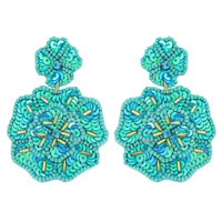 FLOWER SEED BEAD & SEQUIN DROP EARRINGS WITH RHINESTONE CENTER