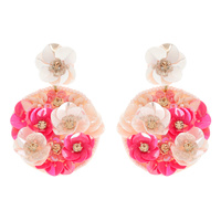 SEQUIN FLOWERS ROUND DROP EARRINGS WITH RHINESTONE CENTERS