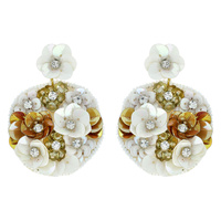 SEQUIN FLOWERS ROUND DROP EARRINGS WITH RHINESTONE CENTERS