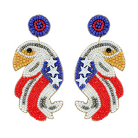 AMERIAN FLAG PATRIOTIC SEED BEAD EAGLE HEAD DROP EARRINGS