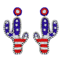 AMERIAN FLAG PATRIOTIC SEED BEAD CACTUS DROP EARRINGS