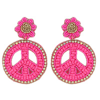 PEACE SIGN FLOWER POST DROP EARRINGS IN MULTICOLORED SEED BEADS RHINESTONES AND SEQUINS