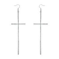 LONG RHINESTONE PAVE CROSS DROP EARRINGS