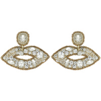 GEMSTONE SEED BEAD EMBELLISHED LIP MOUTH DANGLE EARRINGS