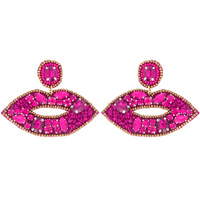 GEMSTONE SEED BEAD EMBELLISHED LIP MOUTH DANGLE EARRINGS