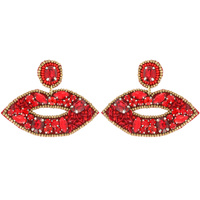 GEMSTONE SEED BEAD EMBELLISHED LIP MOUTH DANGLE EARRINGS