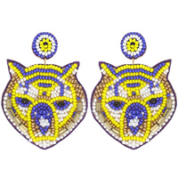 GAME DAY SPORTS SEED BEAD EMBELLISHED TIGER HEAD DROP EARRINGS
