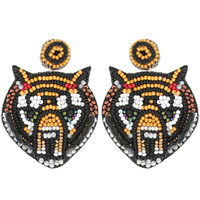 GAME DAY SPORTS SEED BEAD EMBELLISHED TIGER HEAD DROP EARRINGS