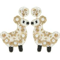 FLOWER PATTERN SEED BEAD SEQUIN EMBELLISHED LAMA DROP EARRINGS
