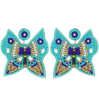 SEED BEAD EMBELLISHED MULTICOLORED BUTTERFLY DROP EARRINGS