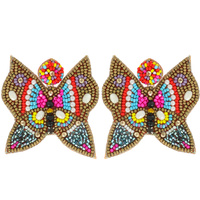 SEED BEAD EMBELLISHED MULTICOLORED BUTTERFLY DROP EARRINGS