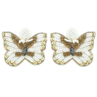 SEQUIN SEED BEAD MULTICOLOR BUTTERFLY DROP EARRING - TRENDY FASHION JEWELRY