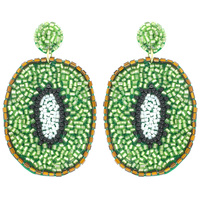 KIWI FRUIT SEED BEAD DROP EARRINGS - STATEMENT SUMMER BEACH POOL FASHION JEWELRY