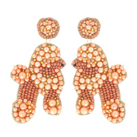 POODLE DOG SEED BEAD PEARL DROP EARRINGS IN PEACH, PINK AND WHITE - FASHION STATEMENT JEWELRY