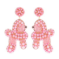 POODLE DOG SEED BEAD PEARL DROP EARRINGS IN PEACH, PINK AND WHITE - FASHION STATEMENT JEWELRY