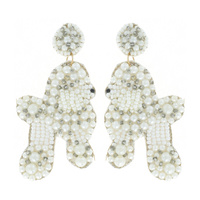 POODLE DOG SEED BEAD PEARL DROP EARRINGS IN PEACH, PINK AND WHITE - FASHION STATEMENT JEWELRY